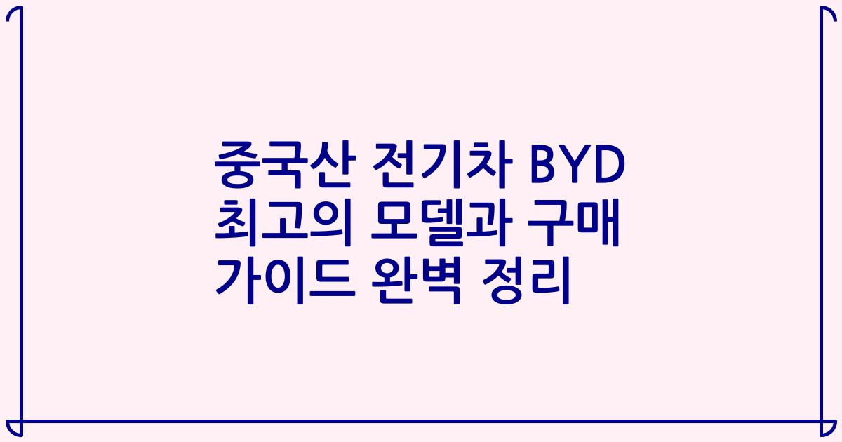 중국산 전기차 BYD 최고의 모델과 구매 가이드 완벽 정리