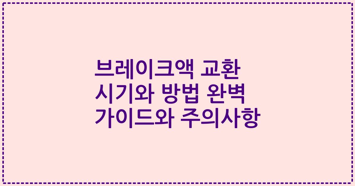 브레이크액 교환 시기와 방법 완벽 가이드와 주의사항