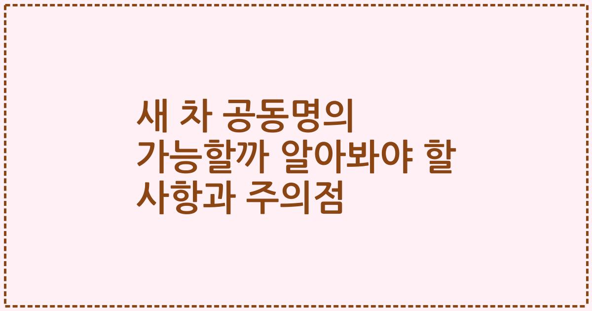 새 차 공동명의 가능할까 알아봐야 할 사항과 주의점