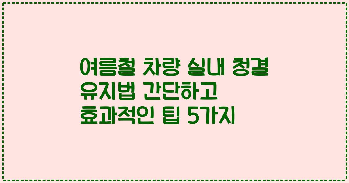 여름철 차량 실내 청결 유지법 간단하고 효과적인 팁 5가지